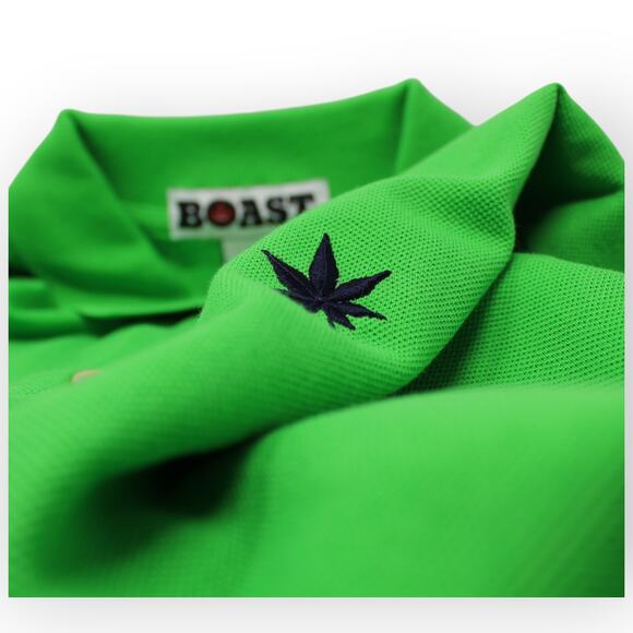 BOAST USA Men Small 1983 Classic Pique Polo Kelly Green Pot Leaf Logo - Picture 7 of 11